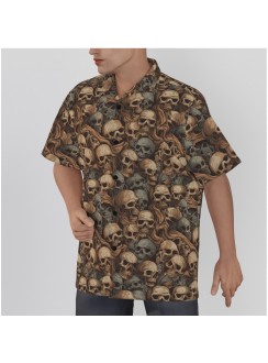 Skull Print Men's Hawaiian Button-Up Shirt