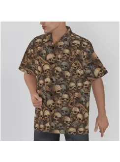 Skull Print Men's Hawaiian Button-Up Shirt