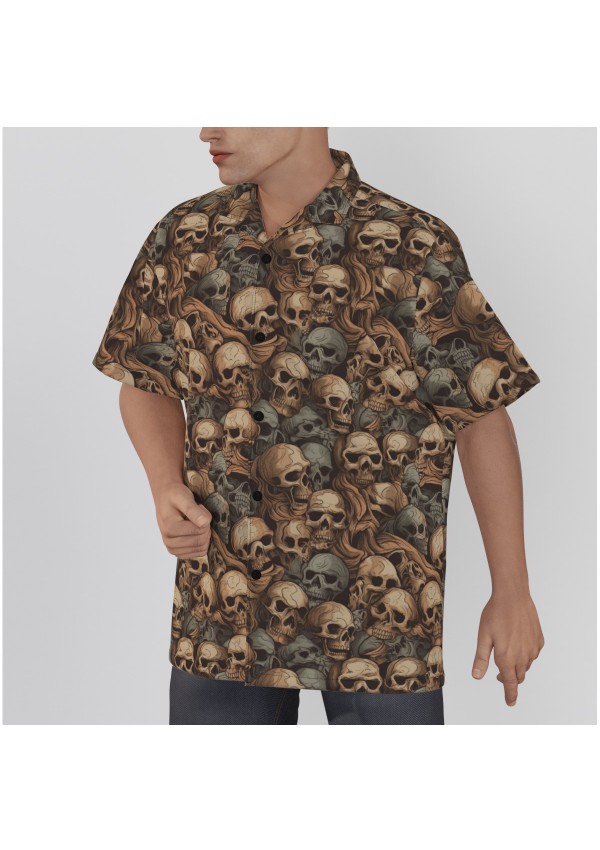 Skull Print Men's Hawaiian Button-Up Shirt