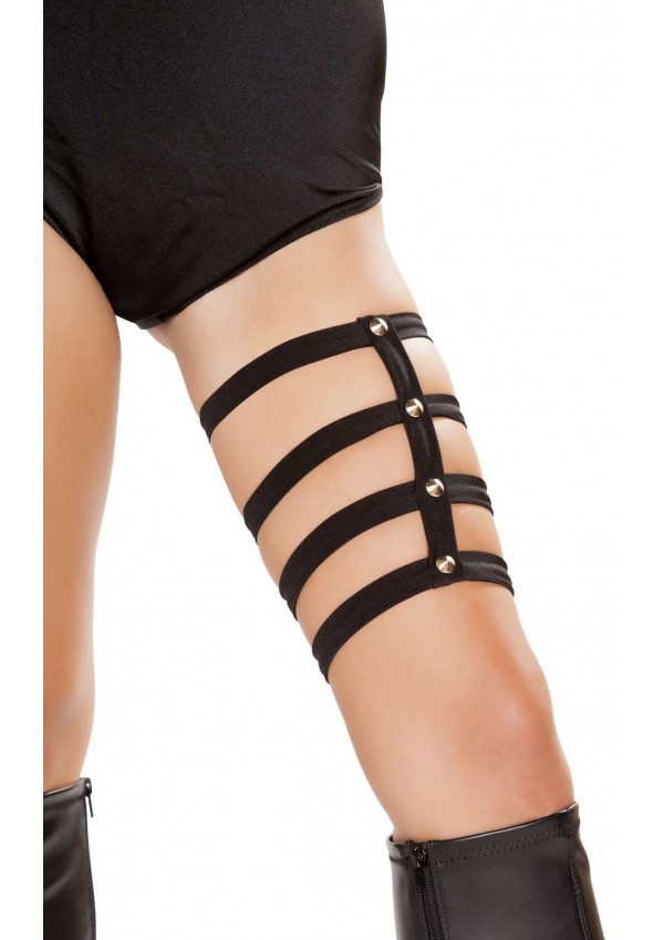 Black Multi Strap Studded Thigh Garter