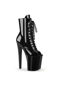 Xtreme 8 Inch Black Patent Platform Peep Toe Boots