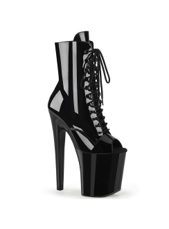 Xtreme 8 Inch Black Patent Platform Peep Toe Boots