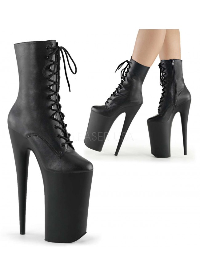 10 Inch Heel Black Lace Up Ankle Boot 