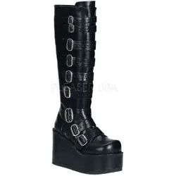 Buckled Concord Wedge Platform Black Boots