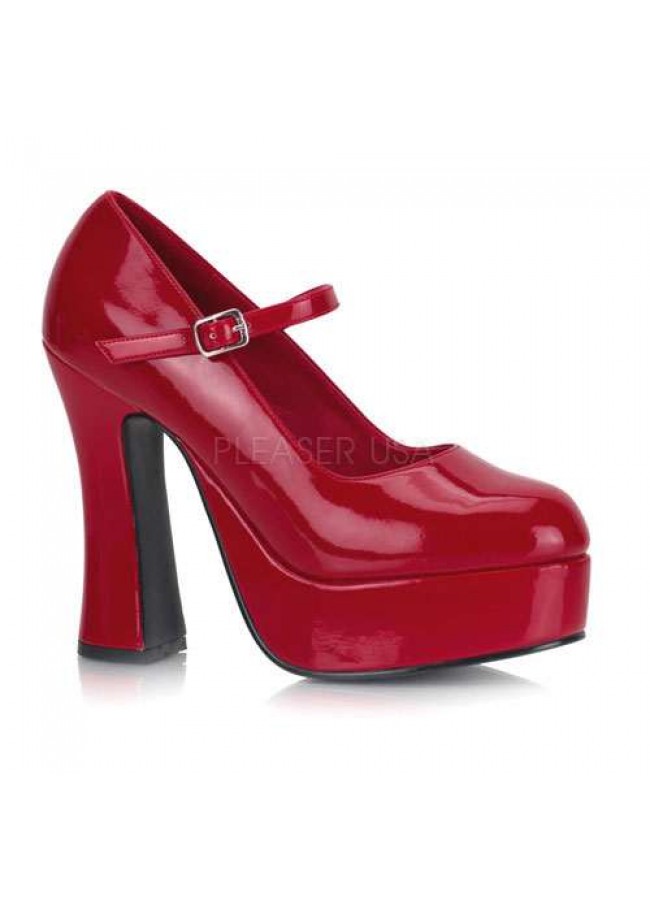 red platform pumps