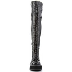 Emily Black Low Heel Thigh High Gothic Platform Boots