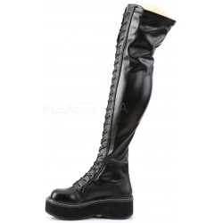 Emily Black Low Heel Thigh High Gothic Platform Boots