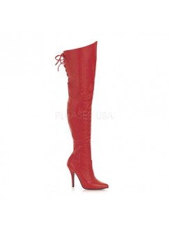 Legend Red Lace up Back Leather Thigh High Boots