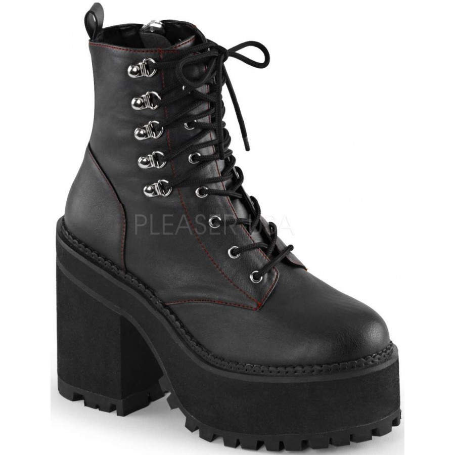 Assault 100 Womens Block Heel Vegan Black Leather Combat Boot - 4 3/4 ...