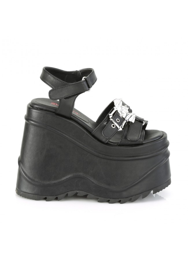 black platform buckle sandals