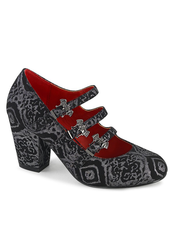 Bat Buckled Vivika Triple Strap Patterned Mary Janes