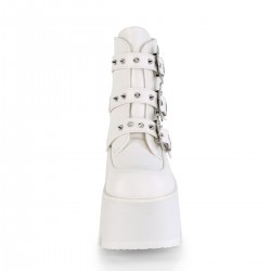 Ashes Bat Buckled White Ankle Boots