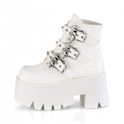 Ashes Bat Buckled White Ankle Boots