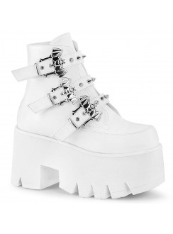 Ashes Bat Buckled White Ankle Boots