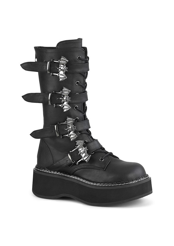 Emily Black Bat Buckled Boots for Women