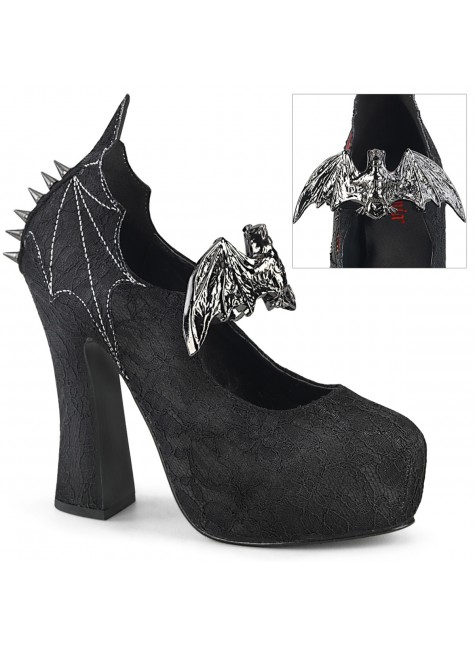 Demon Bat Black Lace Mary Jane Pumps