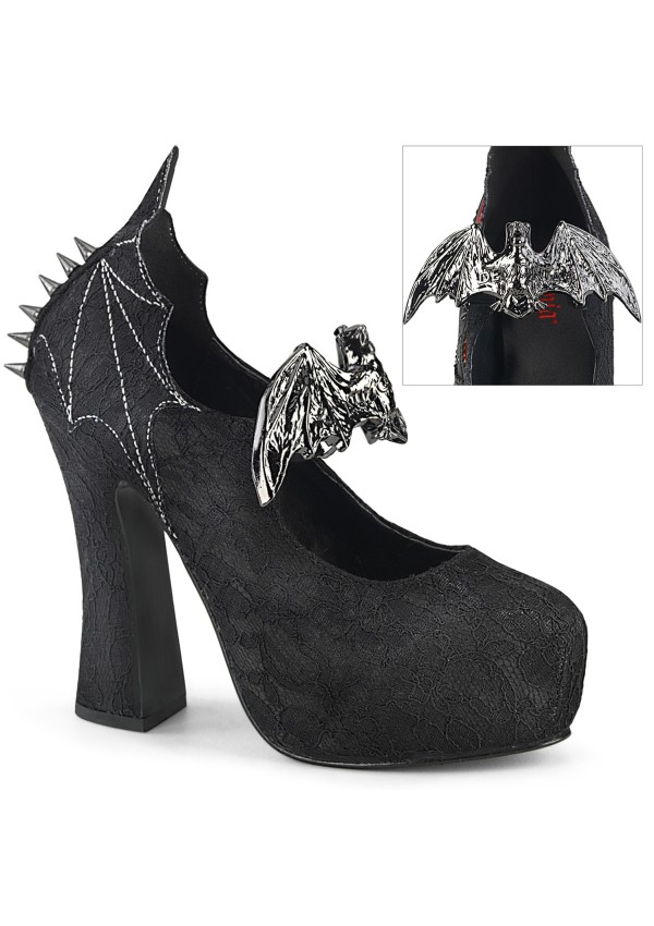 Demon Bat Black Lace Mary Jane Pumps