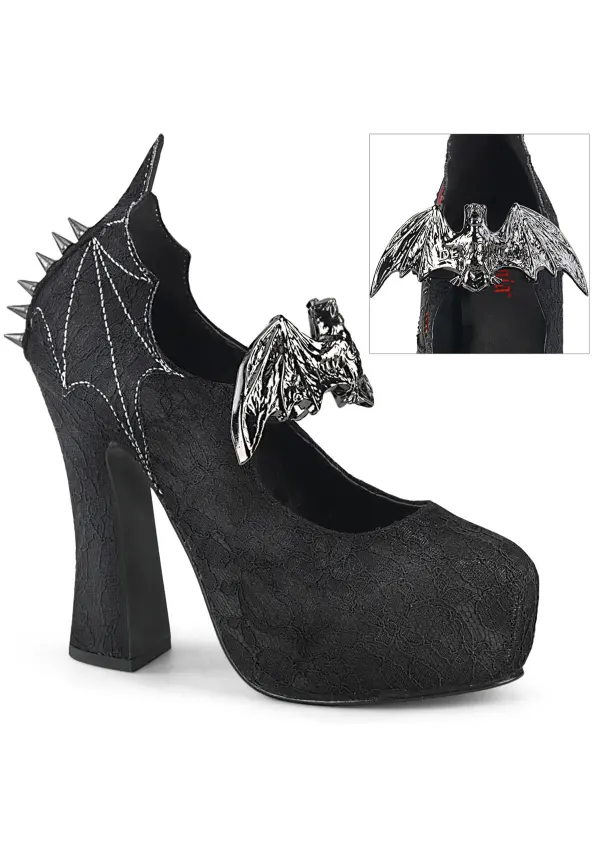 Demon Bat Black Lace Mary Jane Pumps