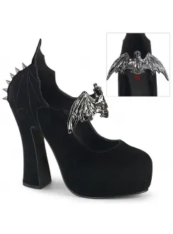 Demon Bat Black Velvet Mary Jane Pumps