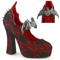 Demon Bat Red and Black Lace Mary Jane Pumps