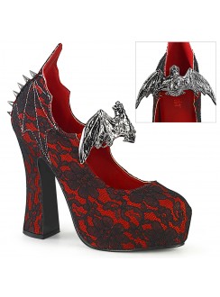 Demon Bat Red and Black Lace Mary Jane Pumps