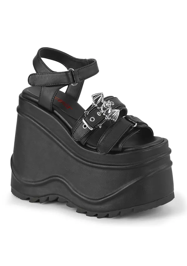 Bat Buckle Wave Platform Black Platform Sandal