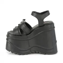 Bat Buckle Wave Platform Black Platform Sandal