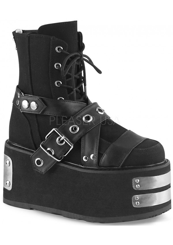 Damned Black Canvas Platform Ankle Boots for Women| Platform Goth Boots