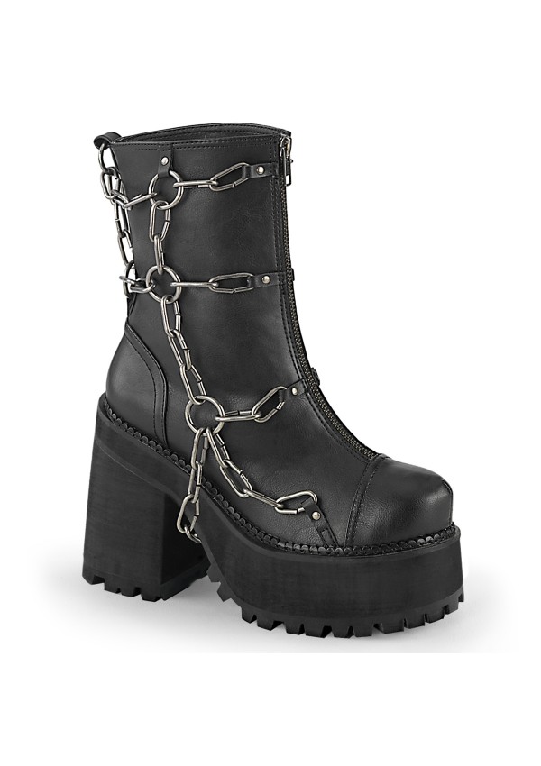 Assault Chained Block Heel Womens Combat Boots