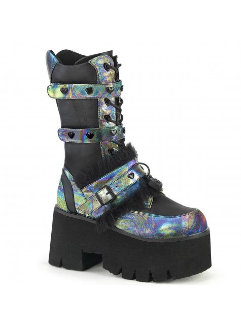 Ashes Heart Black Mid-Calf Platform Boots