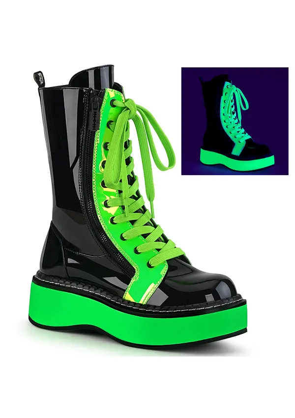 Emily Black and Neon Green Platform Mid-Calf Boots
