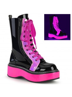 Emily Black and Neon Pink Platform Mid-Calf Boots