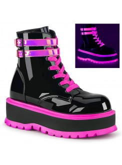 Slacker Neon Pink and Black Womens Ankle Boots