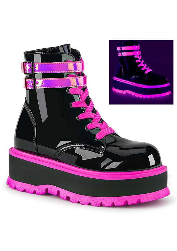 Slacker Neon Pink and Black Womens Ankle Boots