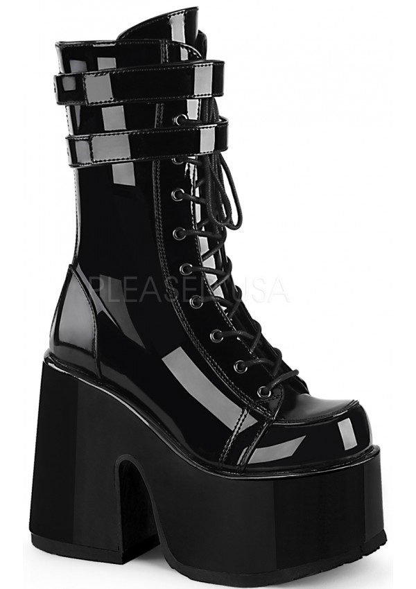 Black Patent Platform Chunky Heel Boots