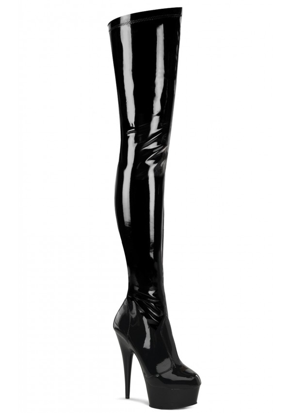 Delight Black Patent Crotch High Boots