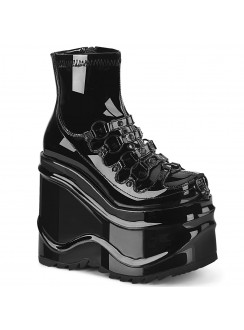 Wave Platform Black Patent  Platform Ankle Boots