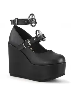 Poison Pentagram Black Gothic Wedge Mary Jane