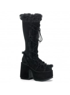 Black Faux Fur Camel-311 Platform Knee Boot