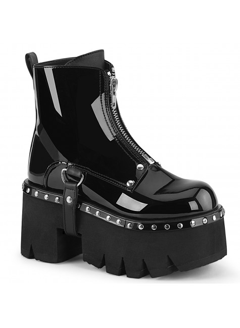 Ashes Black Patent Womens Ankle Boots