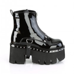 Ashes Black Patent Womens Ankle Boots