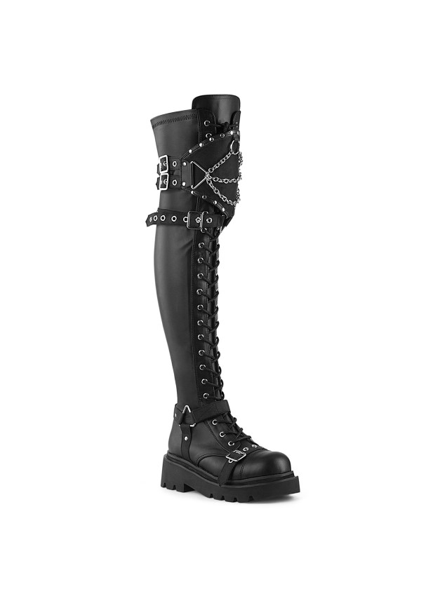 Renegade Shield Top Chained Thigh High Boots