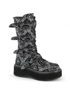 Emily Black and Silver Print Bat Buckled Boots