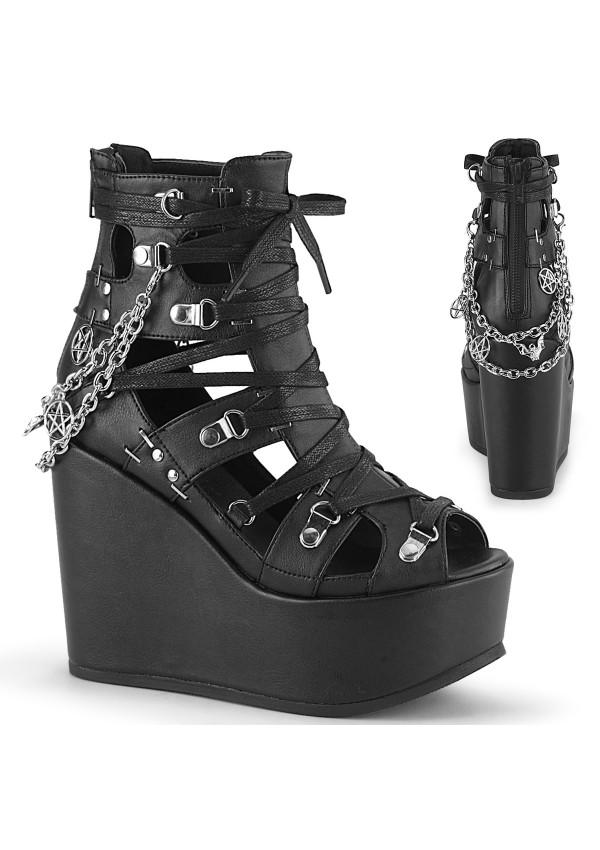 Pentagram Charm Poison Black Cage Ankle Bootsie