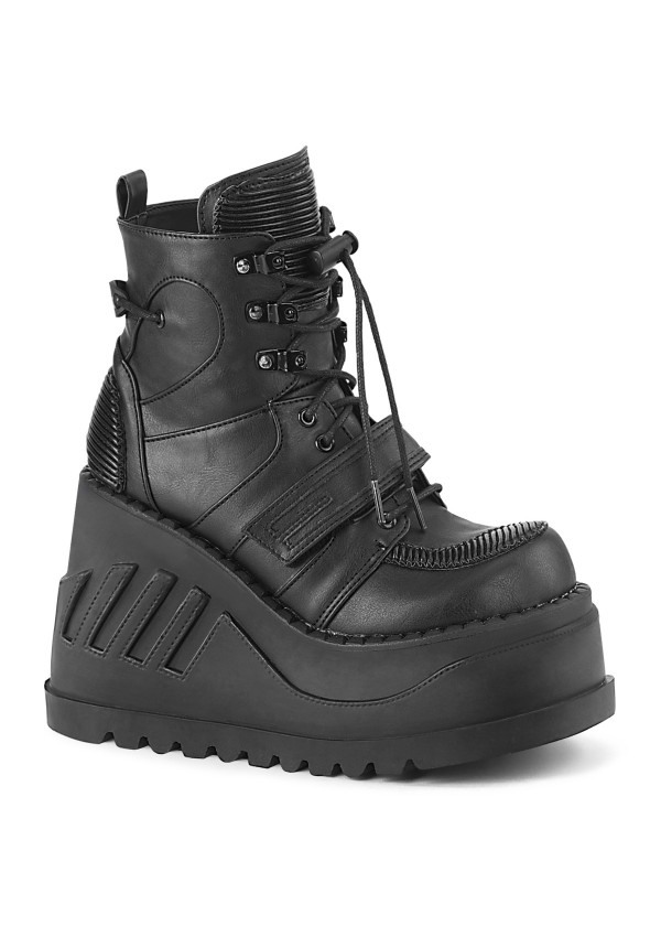 Stomp Black Cybergoth Wedge Ankle Boots