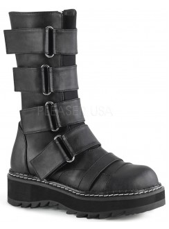 Lilith Black Wide Strap Mid-Calf Boots