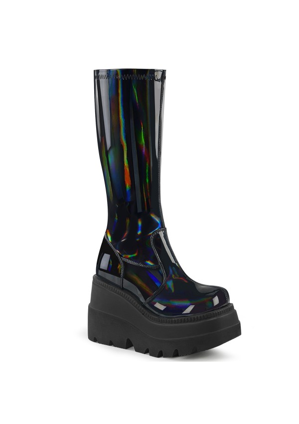 Black Hologram Shaker-65 Womens Knee Boots