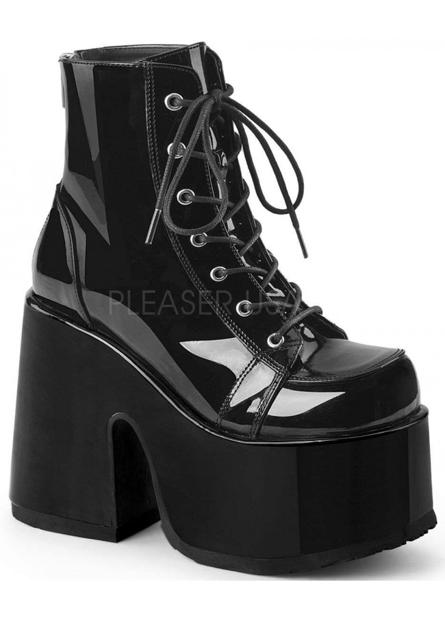 black shiny platform boots