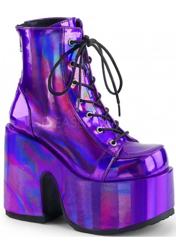 Purple Hologram Chunky Platform Boots