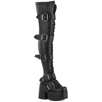 Black Chunky Platform Thigh High Boots